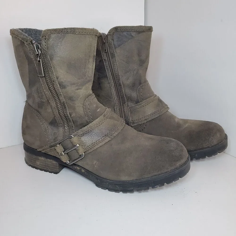 Clarks Faralyn Rise Suede Gray Boot Womens Size 8.5 Moto Biker Grunge Buckle